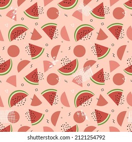 Watermelon seamless pattern. Berries and geometric elements in a modern style. Vector illustration