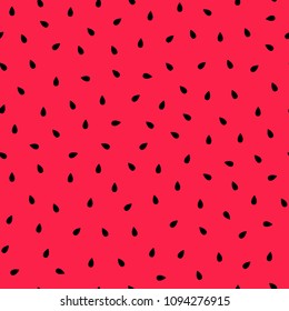 Watermelon. Seamless pattern with black seeds on red background. Vector illustration