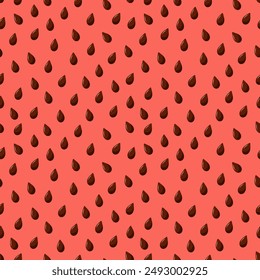 Watermelon seamless pattern with black seeds on red background. Summer fruit vector illustration. Tropical fruit background for baby fabric, kids textile, packaging, wrapping, scrapbook, wallpaper.