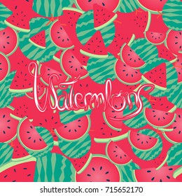 Watermelon seamless pattern. Both red and green. vector for background