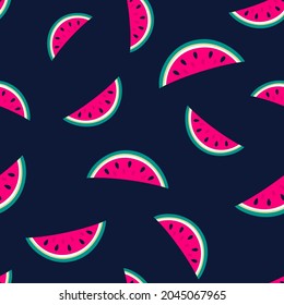 patrón sin soldadura de sandía con color brillante sobre fondo oscuro, útil para envolver papel y decoraciones, ilustración vectorial