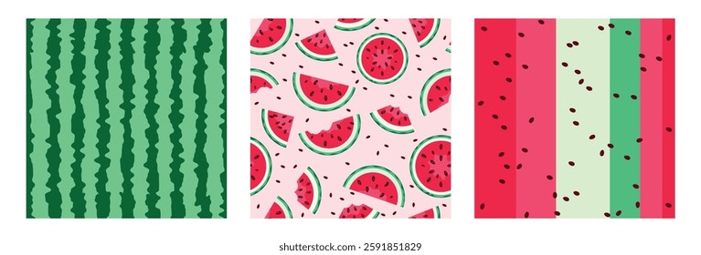 Watermelon seamless pattern clipart set. Watermelon drawing continuous clip art wallpaper collection with print and pattern endless background vector illustration.  