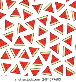 watermelon seamless pattern, a collection of triangular-shaped watermelons scattered on a transparent background