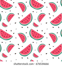 Watermelon Seamless Pattern Colorful Summer Ornament Background Style Vector Illustration