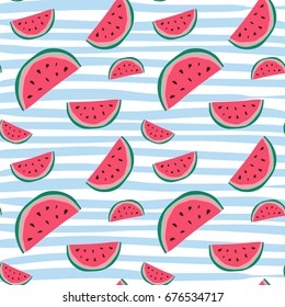 Watermelon Seamless Pattern Colorful Summer Ornament Background Style Vector Illustration