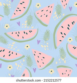 Watermelon Seamless Pattern. Cute Summer Fruit Background.