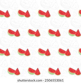 watermelon seamless pattern design fresh outline white background