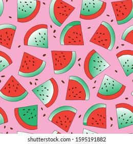 Watermelon seamless pattern design on pink background