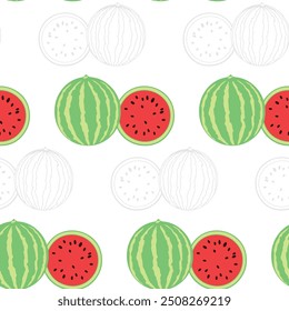watermelon seamless pattern design  outline flat design