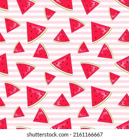 Watermelon seamless pattern design with pink striped  geometric background