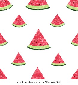 Watermelon seamless pattern. Doodle slices of watermelon isolated on white. 