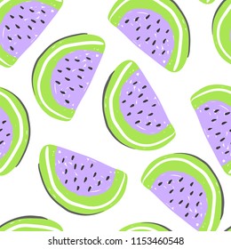 Watermelon seamless pattern. Fresh purple watermelons, tropical fruits summer detox