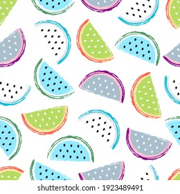 Watermelon seamless pattern. Fruit and berry seamless watermelon background. Juicy cute pattern. Vector stock illustration