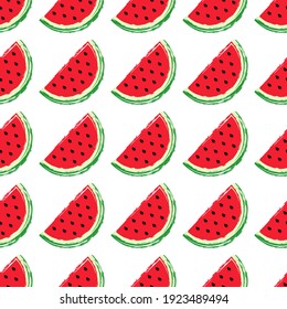 Watermelon seamless pattern. Fruit and berry seamless watermelon background. Juicy cute pattern. Vector stock illustration