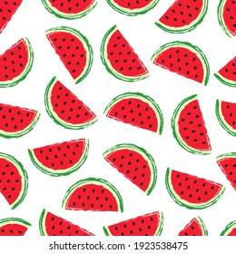 Watermelon seamless pattern. Fruit and berry seamless watermelon background. Juicy cute pattern. Vector stock illustration