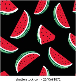 Watermelon patrón sin soldadura fruta fresca Antecedentes negros Ilustración del vector