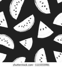 Watermelon seamless pattern. Hand drawn watermelon slice. Vector illustration. Vintage illustration.