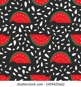 Watermelon Seamless Pattern hand drawn. Vector Illustration.