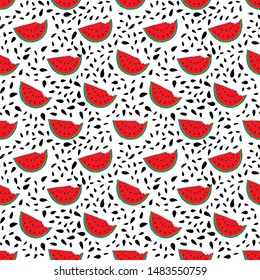 Watermelon Seamless Pattern hand drawn. Vector Illustration.