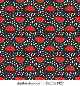 Watermelon Seamless Pattern hand drawn. Vector Illustration.