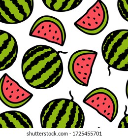 Patrón de sandía sin costuras. Dibujado a mano. Doodle. Diseño de papel pintado, textil, tejido, envoltura, chatarra, papel regalo. Fondo blanco. Ilustración del vector