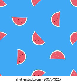 Watermelon seamless pattern. Hand drawn watermelon slice and seeds. Vector 
