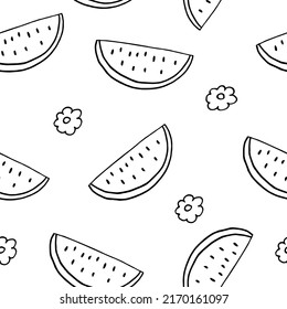 watermelon seamless pattern. hand drawn vector illustration in doodle style.