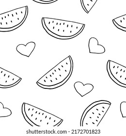 watermelon seamless pattern. hand drawn vector illustration in doodle style. minimalism. wallpaper, textile, wrapping paper, background. juicy, fresh, fruits, summer, food.