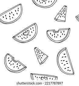 watermelon seamless pattern. hand drawn vector illustration in doodle style. minimalism. wallpaper, textile, wrapping paper, background. juicy, fresh, fruits, summer, food.