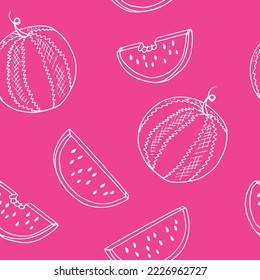 watermelon seamless pattern. hand drawn vector illustration in doodle style. minimalism. wallpaper, textile, wrapping paper, background. juicy, fresh, fruits, summer, food.