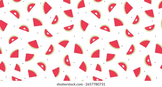 Watermelon seamless pattern. Hand drawn summer background. World watermelon day backdrop. Minimalist cute vector illustration for textile print banner cover
