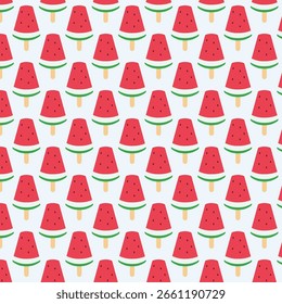 Sandía sin patrón. Helado en palo. Fondo de comida dulce de verano. Ilustración plana de Vector.