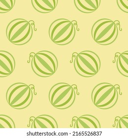 Watermelon seamless pattern. Watermelon icon in line art style. Fruit icon symbol. Outline of watermelon in green color. Design for print on fabric, wrapping paper, wallpaper. Vector illustration
