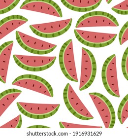 Watermelon seamless pattern isolated on white background. Vector hand drawn illustartion.