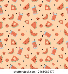 Watermelon Seamless Pattern, watermelon juice, smoothie