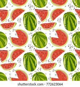 Patrón de sandía sin fisuras, caricatura jugosa cosecha de frutas diseño vectorial
