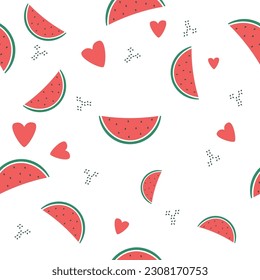 watermelon seamless pattern with love on white background