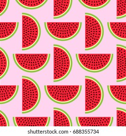 Watermelon seamless pattern in modern flat style for wrapping paper, wallpaper, textile and other items. Vector illustration. EPS10.