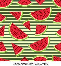 Watermelon seamless pattern in modern flat style for wrapping paper, wallpaper, textile and other items. Vector illustration. EPS10.