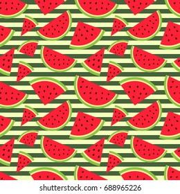 Watermelon seamless pattern in modern flat style for wrapping paper, wallpaper, textile and other items. Vector illustration. EPS10.