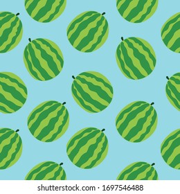 Watermelon seamless pattern on blue  background