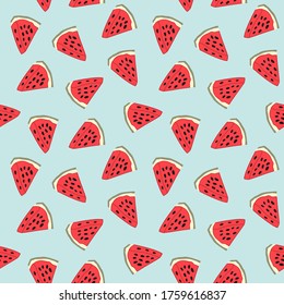 Watermelon seamless pattern on a blue vector background, print, textile