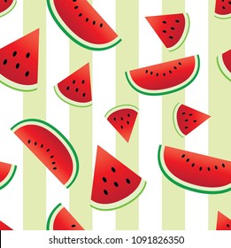 watermelon seamless pattern on green and white background  