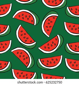 watermelon seamless pattern on green background