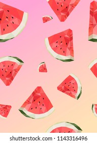 watermelon seamless pattern on a light pink and yellow gradient background. Colorful, juicy print and background