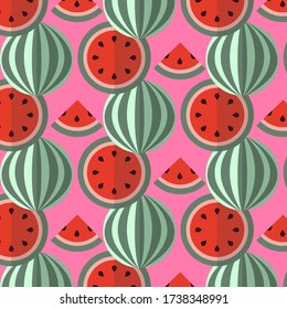 Watermelon seamless pattern on pink background, watermelon pattern