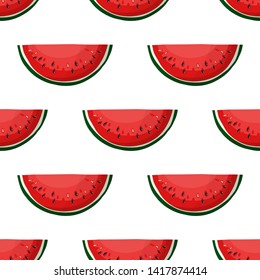 Watermelon seamless pattern on white background. Vector illustration.
