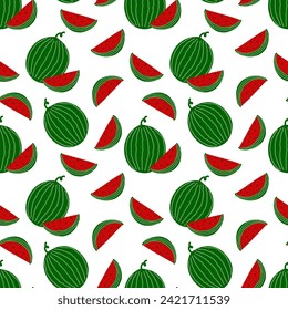 Watermelon seamless pattern on a white background. Cute hand drawn illustration