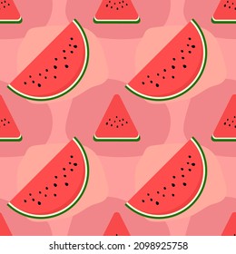 Watermelon seamless pattern with pink background. Vector illustration. Seamless pattern design.