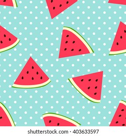 Watermelon Seamless Pattern With Polka Dots